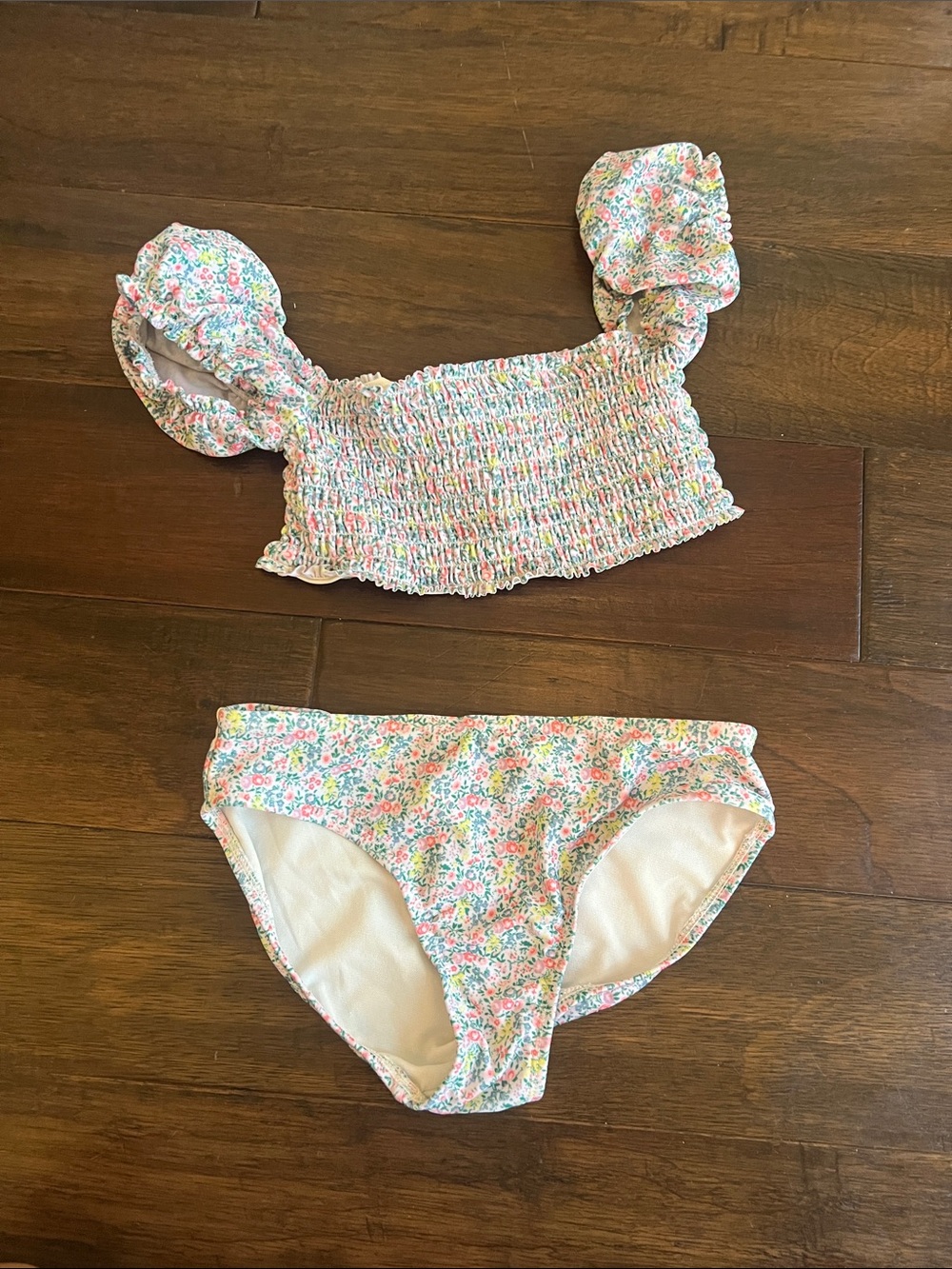 GAP Girls Floral Multicolor Smocked Bikini - Pink Blue Green